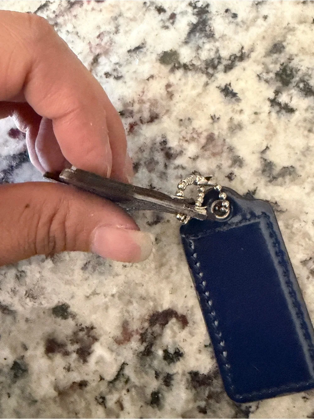 Vintage Coach Navy Patent Leather Hangtag Silver Stitched Star Charm Key fob